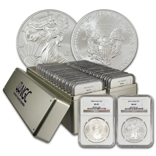 1986-2024 American Silver Eagle 40-pc Set NGC MS69 (2 New NGC Boxes)